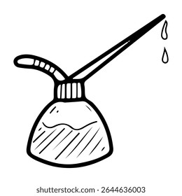 Engrasador automático. Vector de doodle dibujado a mano. servicio. Prensa de aceite para equipos mecánicos. Herramienta de Profesional para la tetina de grasa de la máquina. Lubricación de piezas de automóviles. Trabajo en taller. Elemento de arte de línea de ilustración.