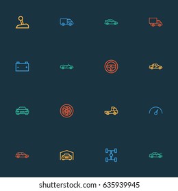 Auto Outline Icons Set. Collection Of Convertible Model, Wheel, Truck And Other Elements. Also Includes Symbols Such As Stick, Gear, Prime.