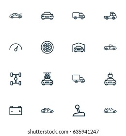 Auto Outline Icons Set. Collection Of Caravan, Wheel, Hatchback And Other Elements. Also Includes Symbols Such As Van, Car, Electric.