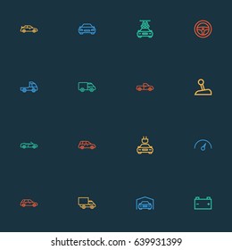 Auto Outline Icons Set. Collection Of Chronometer, Van, Automobile And Other Elements. Also Includes Symbols Such As Mover, Car, Gig.