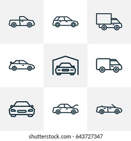 Auto Outline Icons Set. Collection Of Convertible Model, Crossover, Van And Other Elements. Also Includes Symbols Such As Car, Bus, Truck.
