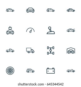 Auto Outline Icons Set. Collection Of Stick, Electric Car, Chronometer And Other Elements. Also Includes Symbols Such As Battery, Sports, Car.
