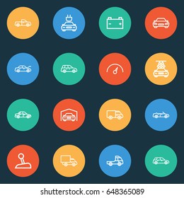 Auto Outline Icons Set. Collection Of Car, Accumulator, Hatchback And Other Elements. Also Includes Symbols Such As Sedan, Prime, Gear.