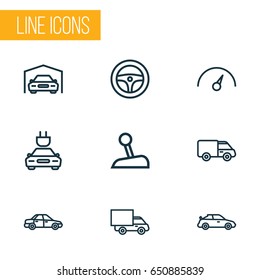 Auto Outline Icons Set. Collection Of Sedan, Crossover, Lorry And Other Elements. Also Includes Symbols Such As Counter, Lorry, Drive.