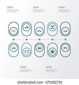 Auto Outline Icons Set. Collection Of Van, Truck, Shed And Other Elements. Also Includes Symbols Such As Track, Carcass, Speedometer.