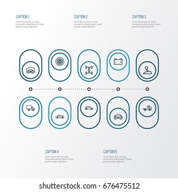Auto Outline Icons Set. Collection Of Automobile, Hatchback, Stick And Other Elements. Also Includes Symbols Such As Gear, Prime, Mover.