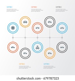 Auto Outline Icons Set. Collection Of Bonnet, Automobile, Electric Car And Other Elements. Also Includes Symbols Such As Wheel, Automobile, Cabriolet.