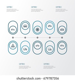 Auto Outline Icons Set. Collection Of Electric Car, Hatchback, Van And Other Elements. Also Includes Symbols Such As Charge, Automobile, Wheel.