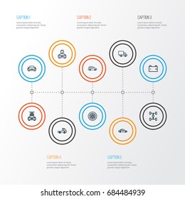 Auto Outline Icons Set. Collection Of Carcass, Car, Sedan And Other Elements. Also Includes Symbols Such As Washing, Prime, Car.