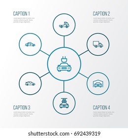 Auto Outline Icons Set. Collection Of Lorry, Washing, Sedan And Other Elements. Also Includes Symbols Such As Car, Charge, Sports.