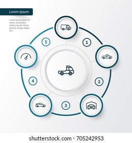 Auto Outline Icons Set. Collection Of Shed, Crossover, Van And Other Elements. Also Includes Symbols Such As Prime, Mover, Pickup.