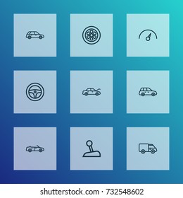 Auto Outline Icons Set. Collection Of Car, Hatchback, Chronometer And Other Elements. Also Includes Symbols Such As Counter, Auto, Rudder.