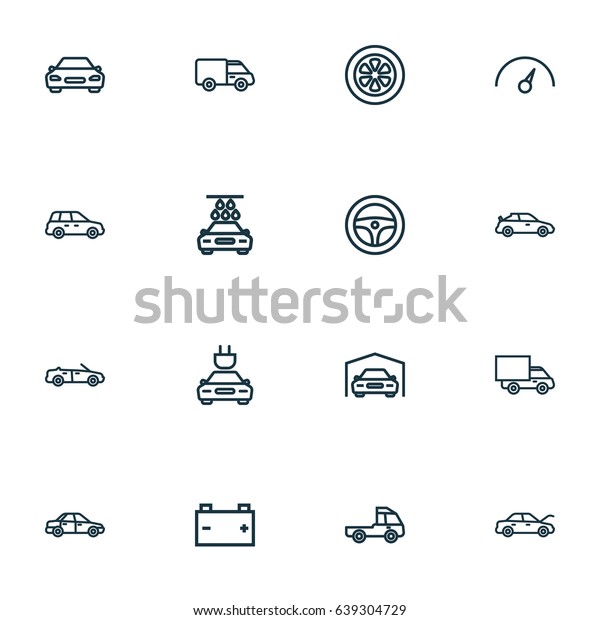 Auto Outline Icons Set.\
Collection Of Chronometer, Lorry, Convertible Model And Other\
Elements. Also Includes Symbols Such As Chronometer, Speedometer,\
Motor.