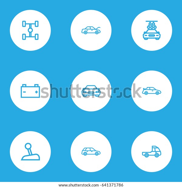Auto Outline Icons Set. Collection Of Truck,\
Accumulator, Stick And Other Elements. Also Includes Symbols Such\
As Wheelbase, Level,\
Mover.