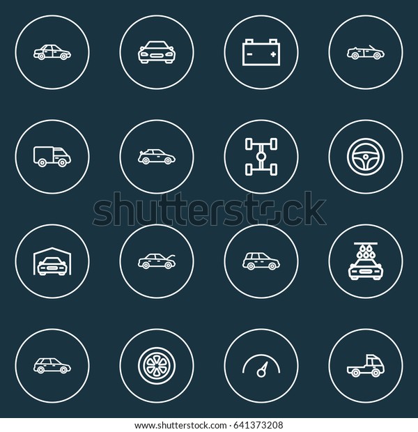 Auto Outline Icons Set. Collection Of Car, Wheel,\
Bonnet And Other Elements. Also Includes Symbols Such As Battery,\
Bus, Drive.