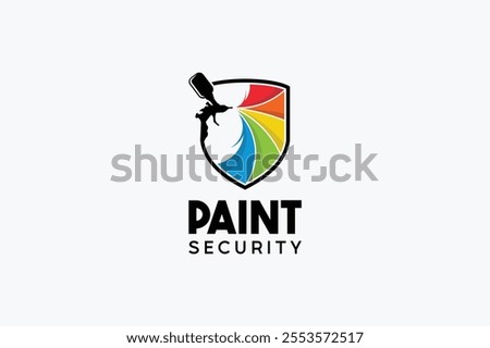 Auto paint logo design, vector illustration of metal spray gun logo with shield symbol