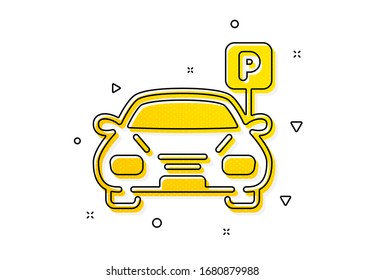 Auto park sign. Car parking icon. Transport place symbol. Yellow circles pattern. Classic parking icon. Geometric elements. Vector