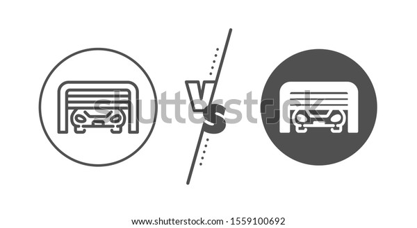 Auto\
park sign. Versus concept. Parking garage line icon. Car place\
symbol. Line vs classic parking garage icon.\
Vector