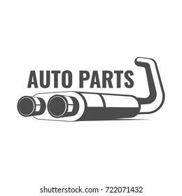 Auto Parts Banner Logo With Exhaust System, Car Parts Logo Isolated On White Background Vector
