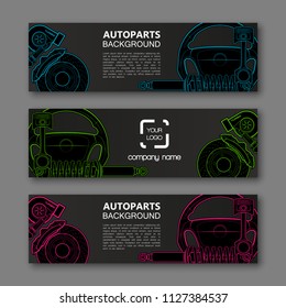 Auto parts banner. Modern template vector design. Vector car service design auto parts template. Header Design Elements. Abstract auto parts banner template background. Collection car service design