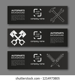 Auto parts banner. Modern template vector design. Vector car service design auto parts template. Header Design Elements. Abstract auto parts banner template background. Collection car service design