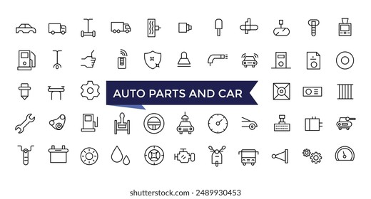 Auto Parts and car Icon set with editable stroke collection for web and ui. Line icons pack. Vector illustration.