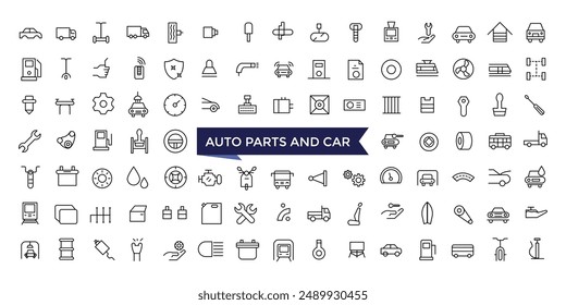 Auto Parts and car Icon set with editable stroke collection for web and ui. Line icons pack. Vector illustration.