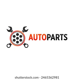 Auto parts in gear, auto piston, spark plug and wrench, logo design. Automotive parts, automobile detail  02