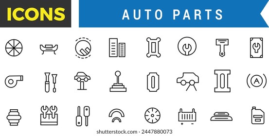 Auto Parts Icon Set, Car Part Vector Icons, Set Vector Line Icons With Open Path Car Service, Auto Repair And Transport With Elements For Mobile Concepts And Web Apps, Vector Illustration