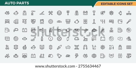 Auto Parts icon set. Minimalist icons collection. Editable stroke. Vector collection. Repair related icon set. Contain linear sign element, auto, automotive, automobile, parts and more.