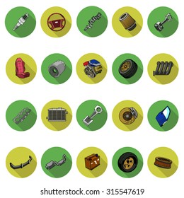 Auto Parts icons set in flat design with long shadow. Illustration EPS10