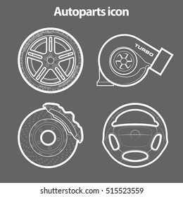 Auto parts icons sketch, duplicates banner, Set of thematic spare parts icons, road symbols, poster repair parts