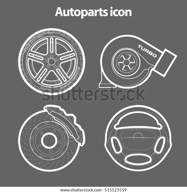 Auto parts icons\
sketch, duplicates banner, Set of thematic spare parts icons, road\
symbols, poster repair\
parts