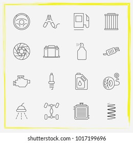 Auto Parts line icon set oil change, car battery and car engine
