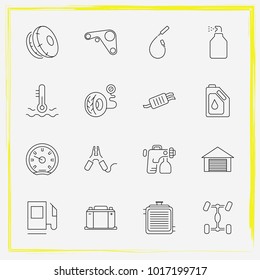 Auto Parts line icon set radiator, coolant and exhaust