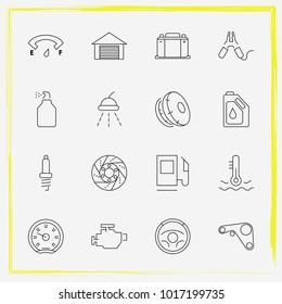 Auto Parts line icon set brake disc, simple windshield and paint