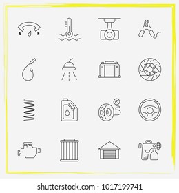 Auto Parts line icon set spark plug wire, car engine and simple windshield