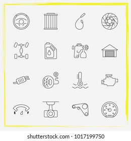 Auto Parts line icon set spark plug wire, auto garage and auto part