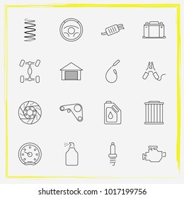 Auto Parts line icon set shock absorber , chassis car and car battery