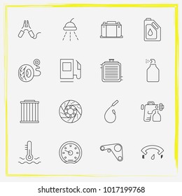Auto Parts line icon set oil change, engine belt and coolant