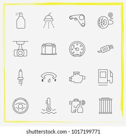 Auto Parts line icon set simple windshield, car window spray and car battery