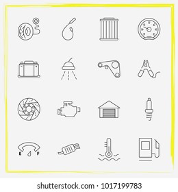 Auto Parts line icon set spark plug wire, simple windshield and tail-pipe