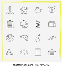 Auto Parts line icon set tail-pipe, car filter and simple windshield