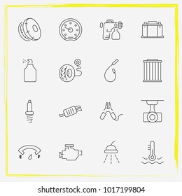 Auto Parts line icon set car painting, car battery and tail-pipe