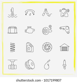 Auto Parts line icon set car battery, auto garage and battery terminal
