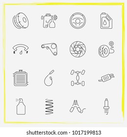 Auto Parts line icon set battery terminal, airbag on and engine belt
