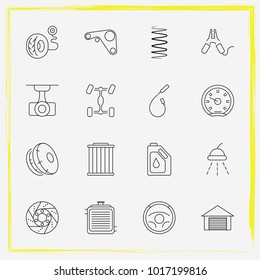 Auto Parts line icon set car filter, car wash and engine belt