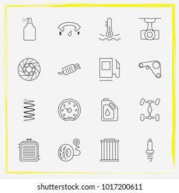 Auto Parts line icon set auto spark, shock absorber  and coolant