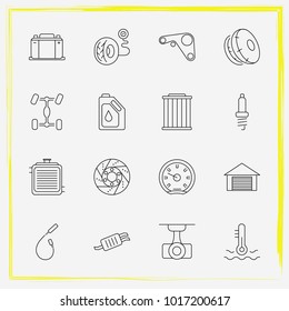 Auto Parts line icon set coolant, camcorder and car battery