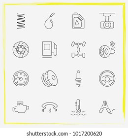 Auto Parts line icon set auto part, shock absorber  and auto spark